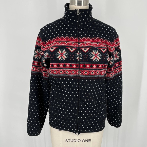 Uniqlo Jackets & Blazers - Uniqlo Full Zip Fleece Jacket Sz S Black Polka Dot Fair Isle